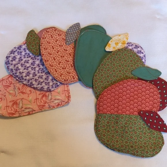 Hand Crafted Mug Coasters Set of 6 (5 Apples 1 Heart) Cute! - Picture 3 of 6